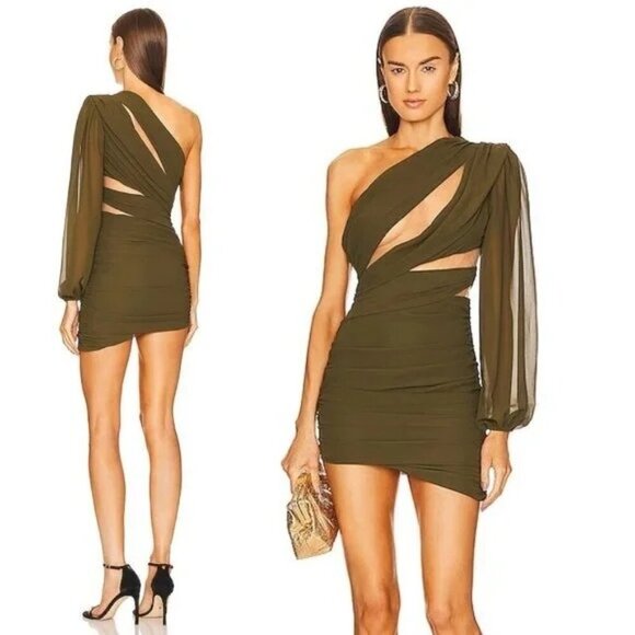 Michael Costello x REVOLVE Mai Mini Dress in Olive XX-Small New Womens Party - Picture 1 of 9